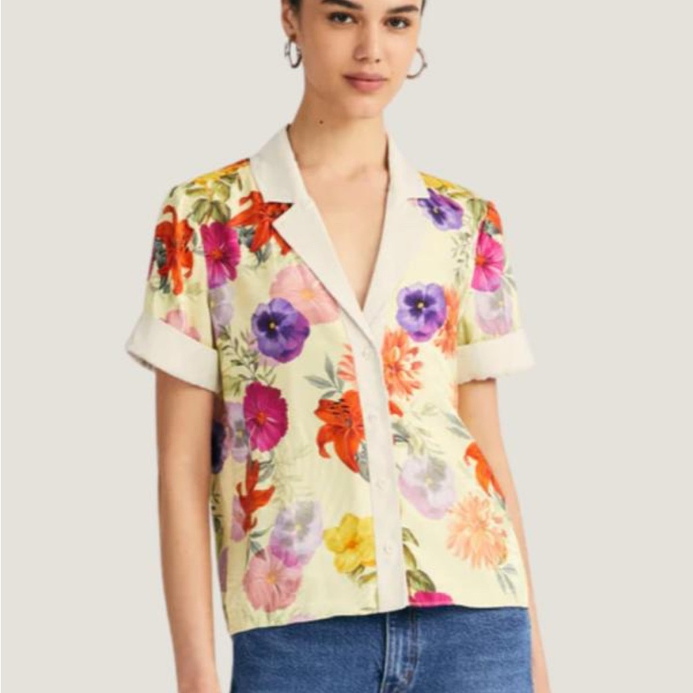 NWT Derek Lam 10 Crosby Floral Pattern Button up Top Sz S
